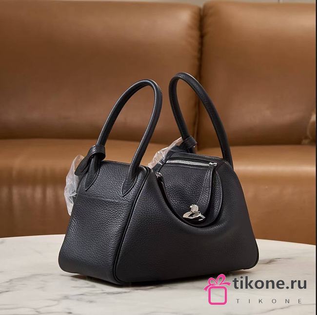 Hermes Lindy Handmade Clemence Leather Black Silver - 26cm - 1
