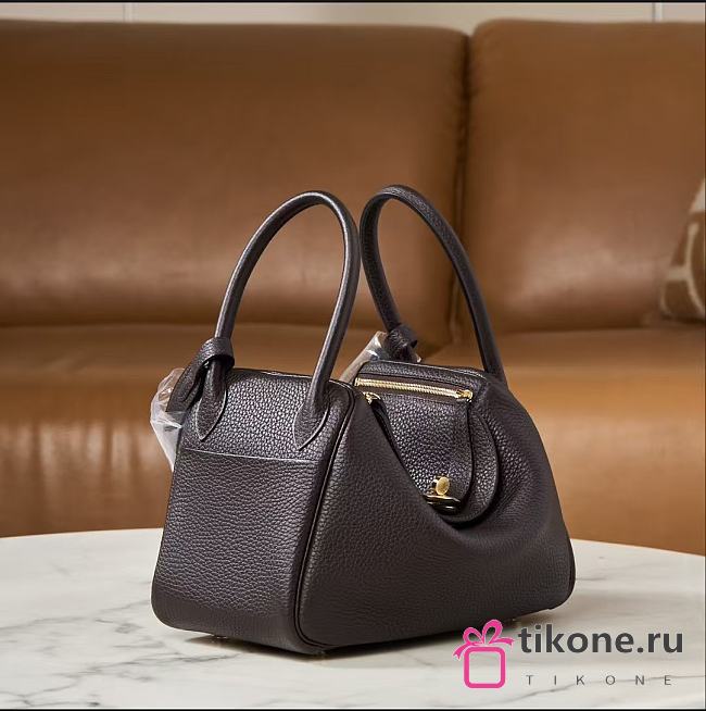 Hermes Lindy Handmade Clemence Leather Chocolate Gold - 26cm - 1
