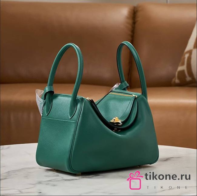 Hermes Lindy Handmade Clemence Leather Green Gold - 26cm - 1