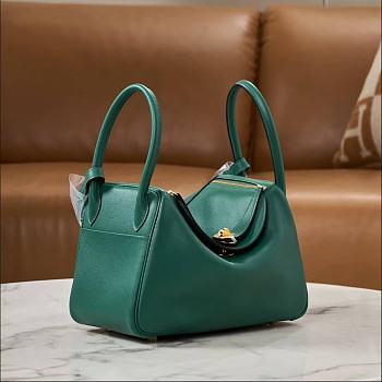Hermes Lindy Handmade Clemence Leather Green Gold - 26cm