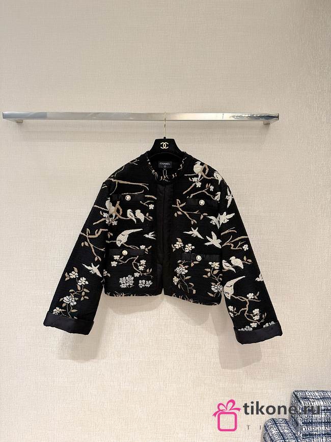 Chanel Jacket Wool & Cashmere Black Gold & White - 1