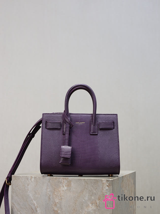 YSL Nano Sac De Jour In Lizard Leather Purple - 22x18x10.5cm - 1