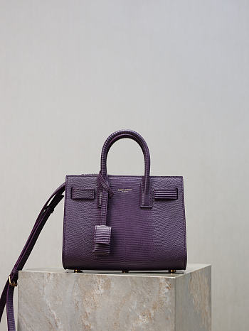 YSL Nano Sac De Jour In Lizard Leather Purple - 22x18x10.5cm