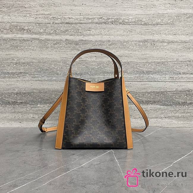 Celine Small Cubo Bag In Triomphe Canvas And Natural Calfskin - 21x18.5x17cm - 1