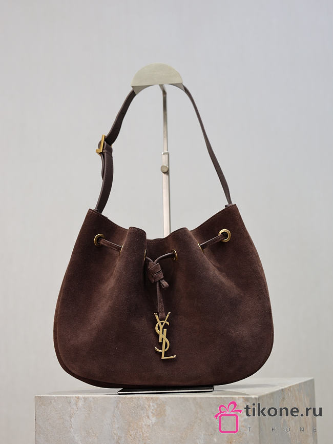 YSL Paris VII Small Hobo In Suede Leather Chocolate - 30x25x3cm - 1