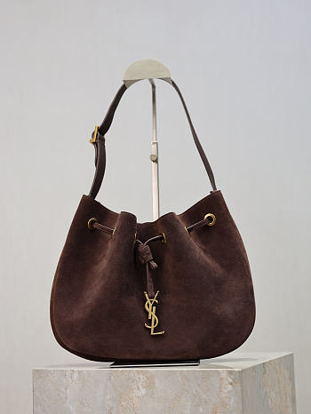 YSL Paris VII Small Hobo In Suede Leather Chocolate - 30x25x3cm