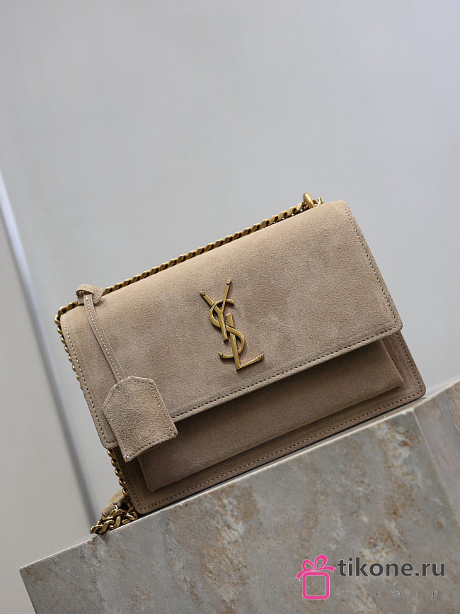 YSL Sunset Medium In Suede Leather Gray Matte - 22x8x16cm - 1