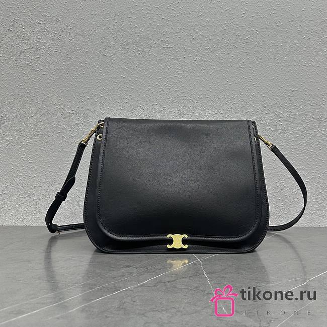 Celine Soft Triomphe Besace In Supple Shiny Lambskin Black - 34x25x13cm - 1