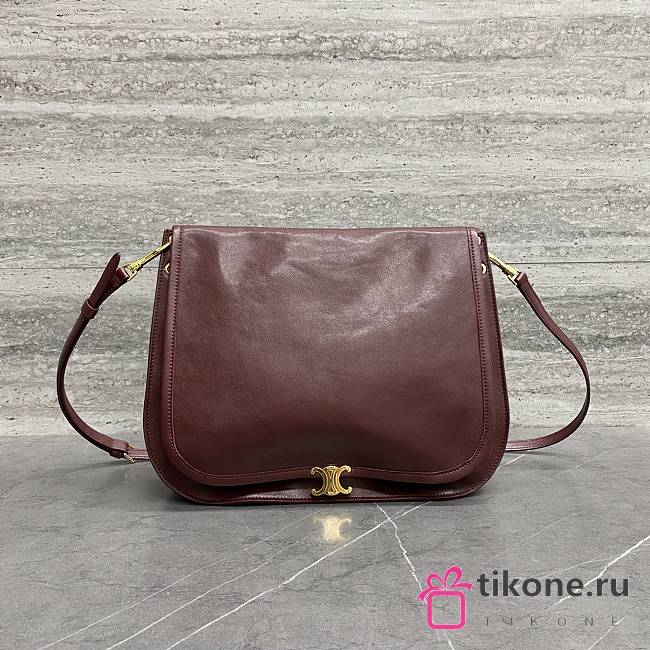 Celine Soft Triomphe Besace In Supple Shiny Lambskin Syrah - 34x25x13cm - 1