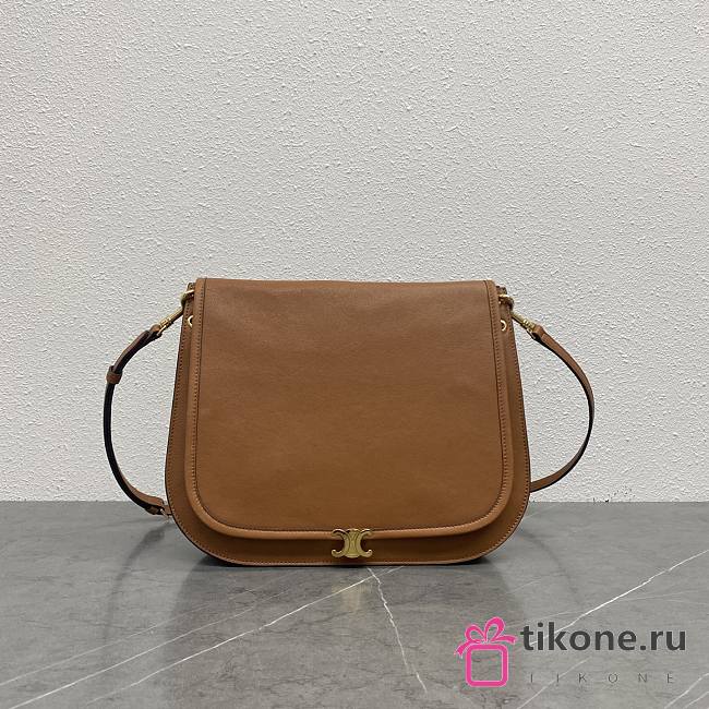 Celine Soft Triomphe Besace In Supple Shiny Lambskin Brown - 34x25x13cm - 1
