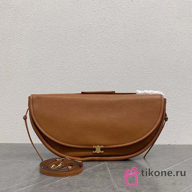 Celine Halfmoon Soft Triomphe Bag In Supple Shiny Lambskin Brown - 46x19x10cm - 1