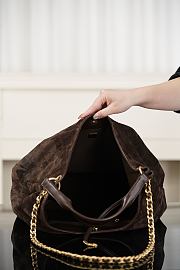 Chanhel Maxi Hobo Bag Suede Calfskin Lambskin & Gold-Tone Metal Dark Brown - 38x35x14cm - 6