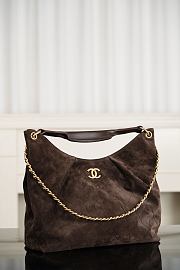 Chanhel Maxi Hobo Bag Suede Calfskin Lambskin & Gold-Tone Metal Dark Brown - 38x35x14cm - 4