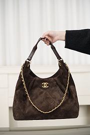 Chanhel Maxi Hobo Bag Suede Calfskin Lambskin & Gold-Tone Metal Dark Brown - 38x35x14cm - 3