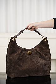 Chanhel Maxi Hobo Bag Suede Calfskin Lambskin & Gold-Tone Metal Dark Brown - 38x35x14cm - 2