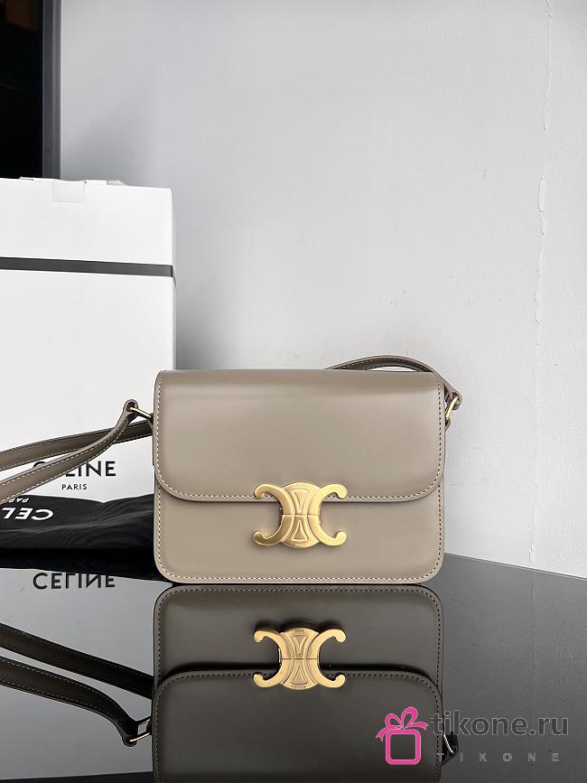 Celine Teen Triomphe Bag In Shiny Calfskin Teen Pebble Gray - 18.5x13.5x7cm - 1
