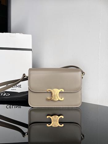Celine Teen Triomphe Bag In Shiny Calfskin Teen Pebble Gray - 18.5x13.5x7cm