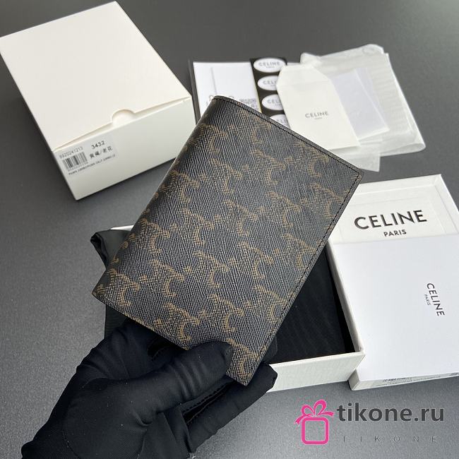 Celine Compact Wallet In Triomphe Canvas Black - 8.5x10.5x2cm - 1