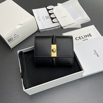 Celine Small Trifold Wallet 16 In Satinated Calfskin Black - 10.5x9.5x4cm