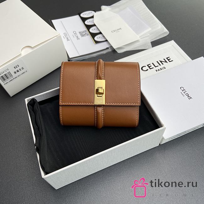 Celine Small Trifold Wallet 16 In Satinated Calfskin Brown - 10.5x9.5x4cm - 1