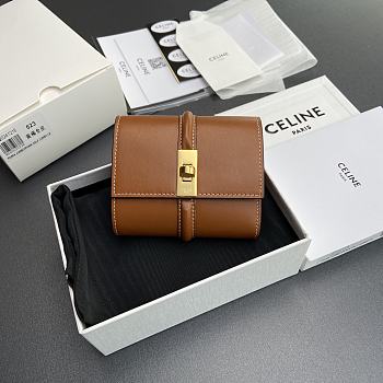Celine Small Trifold Wallet 16 In Satinated Calfskin Brown - 10.5x9.5x4cm