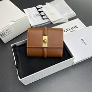 Celine Small Trifold Wallet 16 In Satinated Calfskin Brown - 10.5x9.5x4cm - 3