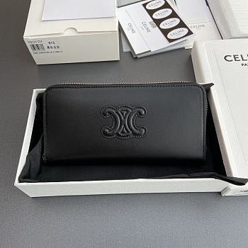 Celine Large Zipped Wallet Cuir Triomphe In Smooth Calfskin Black - 19×10×2cm