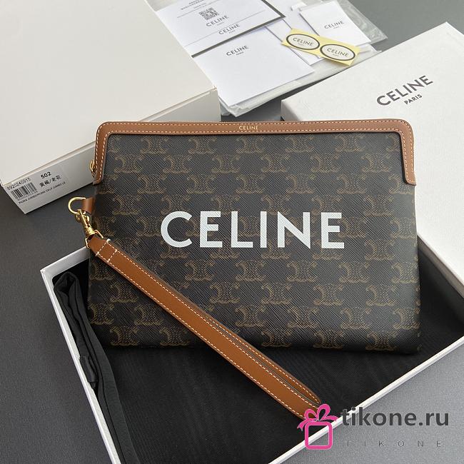 Celine Small Pouch With Strap Cuir Triomphe In Triomphe Canvas With Celine Print - 25x17.5x1cm - 1
