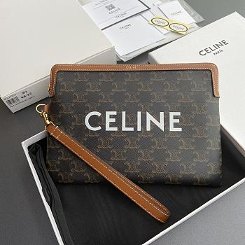 Celine Small Pouch With Strap Cuir Triomphe In Triomphe Canvas With Celine Print - 25x17.5x1cm