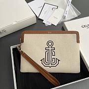 Celine Small Pouch With Strap In Textile With Anchor Embroidery And Calfskin - 25x17.5x1cm - 2