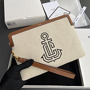 Celine Small Pouch With Strap In Textile With Anchor Embroidery And Calfskin - 25x17.5x1cm - 3