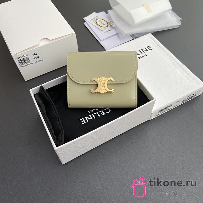Celine Small Flap Wallet Triomphe In Shiny Calfskin Almond Green - 10.5x8.5x4cm - 1