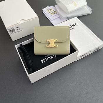 Celine Small Flap Wallet Triomphe In Shiny Calfskin Almond Green - 10.5x8.5x4cm