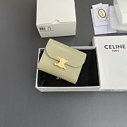 Celine Small Flap Wallet Triomphe In Shiny Calfskin Almond Green - 10.5x8.5x4cm - 5