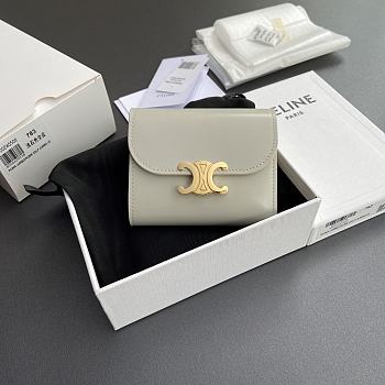 Celine Small Flap Wallet Triomphe In Shiny Calfskin Light Stone Gray - 10.5x8.5x4cm