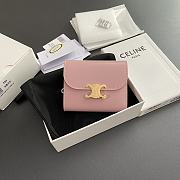 Celine Small Flap Wallet Triomphe In Shiny Calfskin Pink - 10.5x8.5x4cm - 4