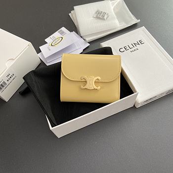Celine Small Flap Wallet Triomphe In Shiny Calfskin Yellow - 10.5x8.5x4cm
