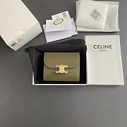 Celine Small Flap Wallet Triomphe In Shiny Calfskin Olive - 10.5x8.5x4cm - 1