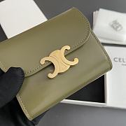 Celine Small Flap Wallet Triomphe In Shiny Calfskin Olive - 10.5x8.5x4cm - 6