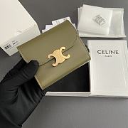 Celine Small Flap Wallet Triomphe In Shiny Calfskin Olive - 10.5x8.5x4cm - 4