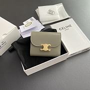 Celine Small Flap Wallet Triomphe In Shiny Calfskin Green - 10.5x8.5x4cm - 5