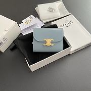 Celine Small Flap Wallet Triomphe In Shiny Calfskin Blue - 10.5x8.5x4cm - 6