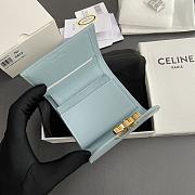 Celine Small Flap Wallet Triomphe In Shiny Calfskin Blue - 10.5x8.5x4cm - 4