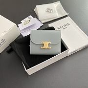Celine Small Flap Wallet Triomphe In Shiny Calfskin Light Blue - 10.5x8.5x4cm - 1