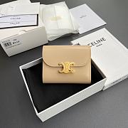 Celine Small Flap Wallet Triomphe In Shiny Calfskin Beige - 10.5x8.5x4cm - 1