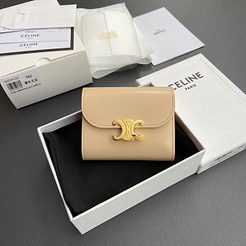 Celine Small Flap Wallet Triomphe In Shiny Calfskin Beige - 10.5x8.5x4cm