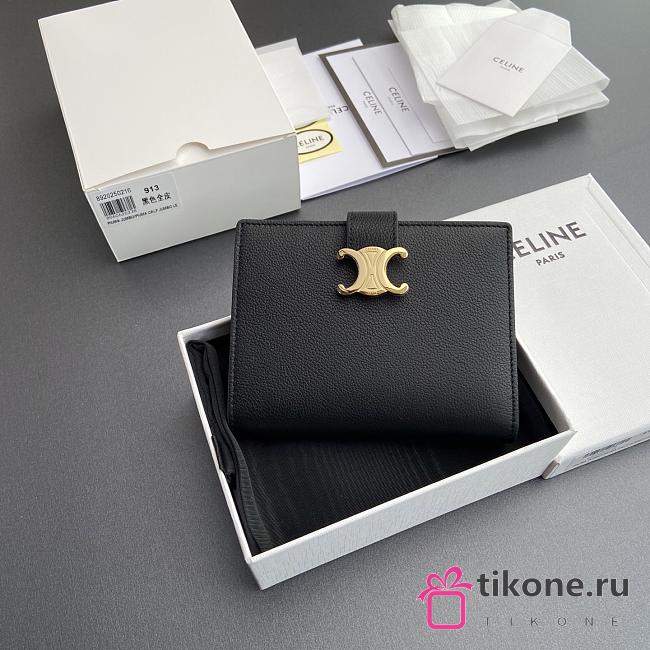 Celine Fine Strap Wallet Nino In Supple Grained Calfskin Black - 10.5x8x2cm - 1