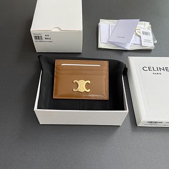 Celine Card Holder Triomphe In Shiny Calfskin Brown - 11x8x0.3cm