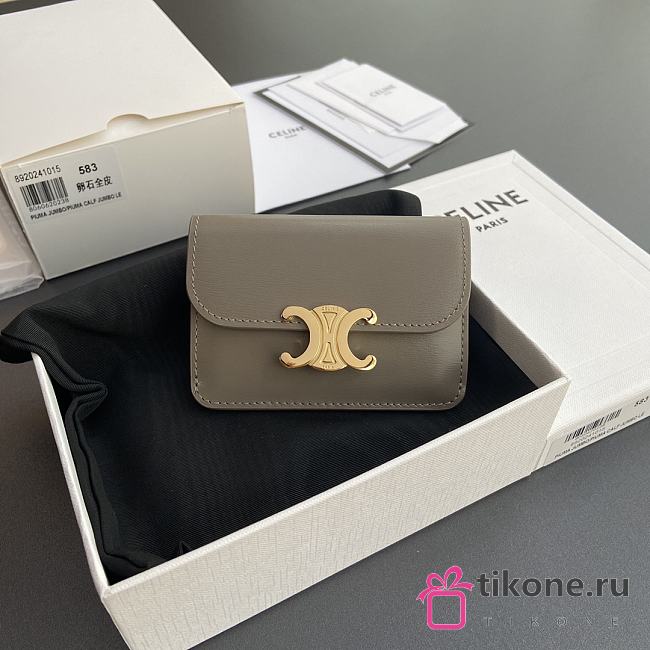 Celine Card Holder With Flap Triomphe In Shiny Calfskin Pebble - 10x7.5x2cm - 1