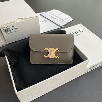 Celine Card Holder With Flap Triomphe In Shiny Calfskin Pebble - 10x7.5x2cm